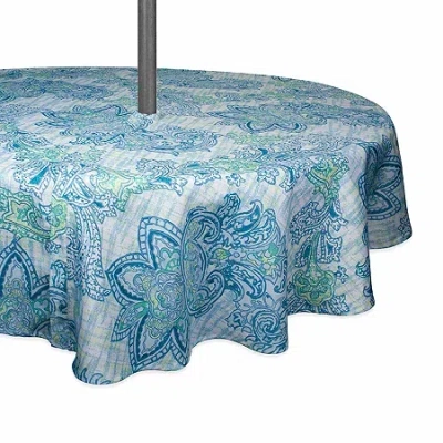 Design Imports Blue Watercolor Paisley Print Outdoor With Zipper Tablecloth In Blue