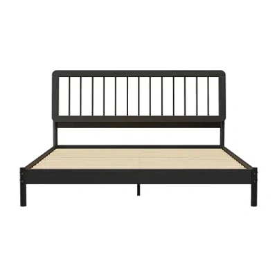 Walker Edison Modern Wood Spindle Bed In Black