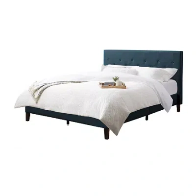Corliving Nova Ridge Upholstered Tufted Platform Bed In Blue