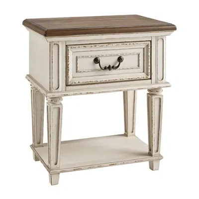 Signature Design By Ashley Realyn 24" 1 Drawer Nightstand In Chipped White In White