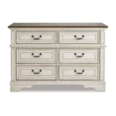 Signature Design By Ashley Realyn Youth 36" 6-drawer Dresser In Chipped White In Sand
