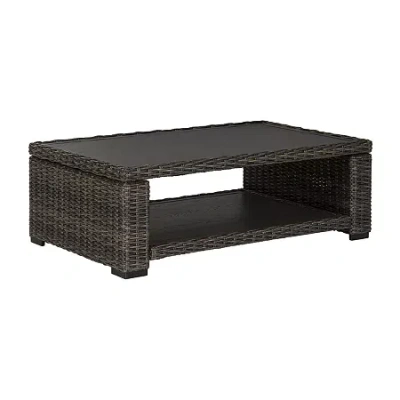 Signature Design By Ashley Grasson Lane Weather Resistant Patio Coffee Table In Brown