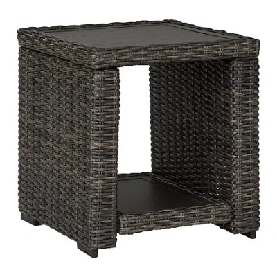 Signature Design By Ashley Grasson Lane Weather Resistant Patio Side Table In Brown