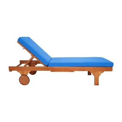 Safavieh Newport Patio Lounge Chair With Stripe Cushion And Pull Out Side Table In White