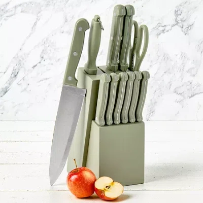 Basic Essentials Stainless Steel 12-pc. Knife Block Set In Green