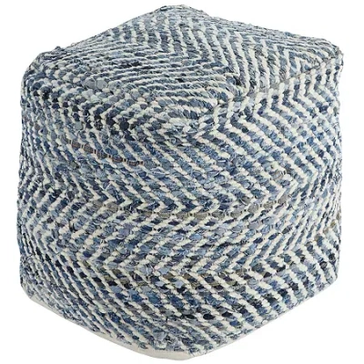 Signature Design By Ashley Chevron Pouf Ottoman In Blue