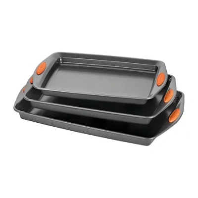 Rachael Ray Yum-o! Oven Lovin' 3-pc. Cookie Pan Set With Orange Silicone Grips In Gray