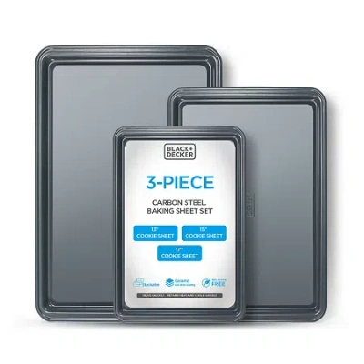 Black+decker Carbon Steel 3-pc. Non-stick Cookie Sheet In Black