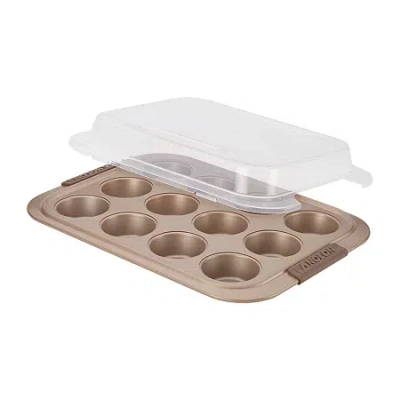 Anolon Advanced 12-cup Covered Non-stick Muffin Pan In Brown