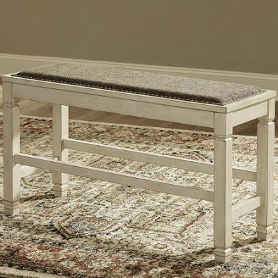 Signature Design By Ashley Roanoke Collection Upholstered Bench In White