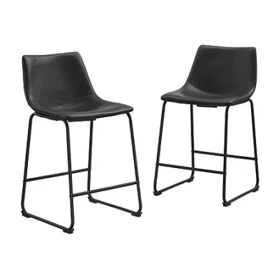 Walker Edison 2-pc. Faux Leather Kitchen Counter Stools In Black