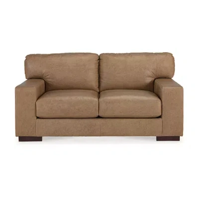 Signature Design By Ashley Lombardia Leather Loveseat In Brown