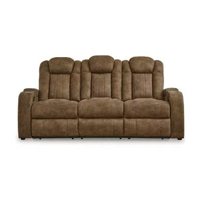 Signature Design By Ashley Wolfridge Dual Power Reclining Sofa In Brown