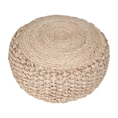 Lr Home Elida Handmade Jute Medium Pouf Striped Ottoman In White