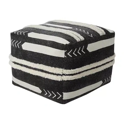 Lr Home Vanessa Handmade Cotton Medium Pouf Geometric Ottoman In Black