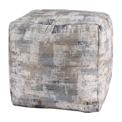 Lr Home Winston Hand-woven Cotton Medium Pouf Abstract Ottoman In Blue