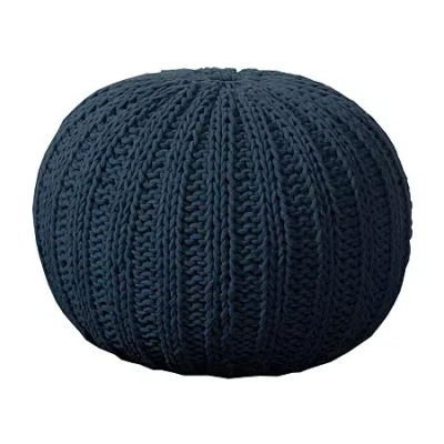 Lr Home Montra Handmade Cableknit Cotton Medium Pouf Ottoman In Blue