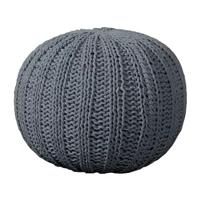 Lr Home Montra Handmade Cableknit Cotton Medium Pouf Ottoman In Gray