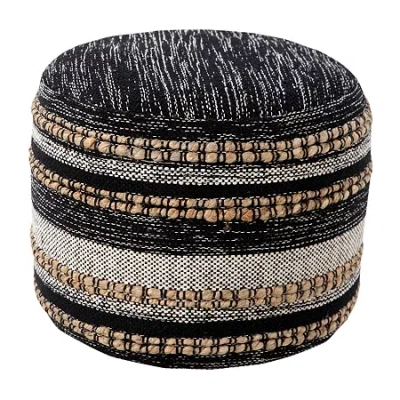 Lr Home Briala Handmade Cotton Blend Pouf Striped Ottoman In Black