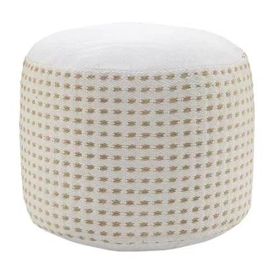 Lr Home Naples Handmade Jute Blend Medium Pouf Dots Ottoman In Sand