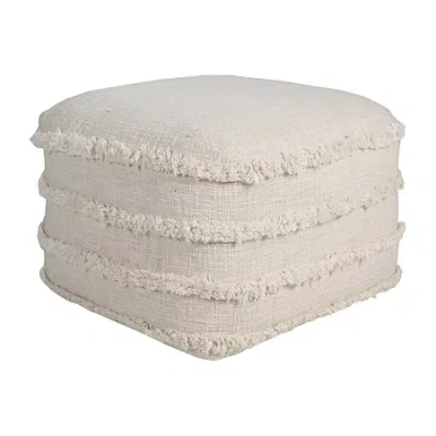Lr Home Sunny Handmade Cotton Medium Pouf Striped Ottoman In White