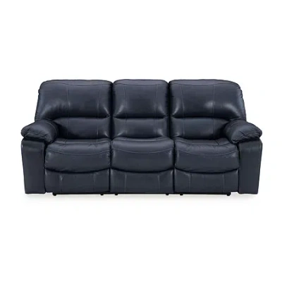 Signature Design By Ashley Leesworth Dual Power Leather Reclining Sofa In Blue