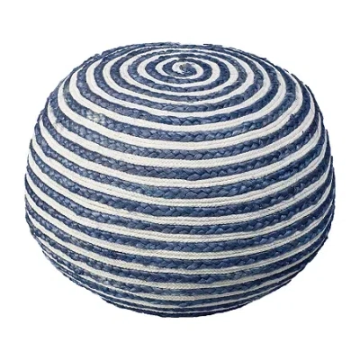 Lr Home Ellie Handmade Jute Medium Pouf Striped Ottoman In Blue