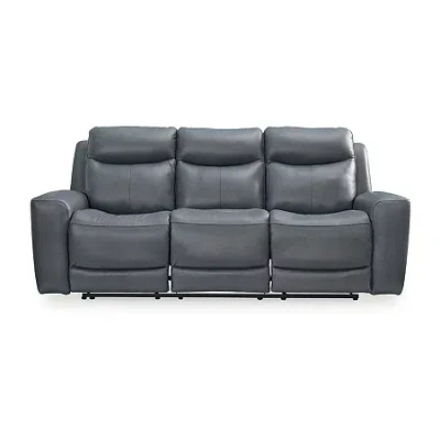 Signature Design By Ashley Mindanao Dual Power Leather Reclining Sofa In Gray