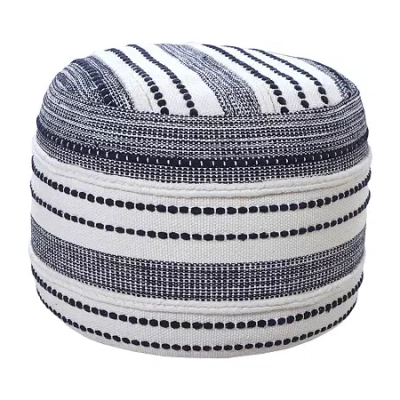 Lr Home Fenric Handmade Cotton Medium Pouf Striped Ottoman In Blue