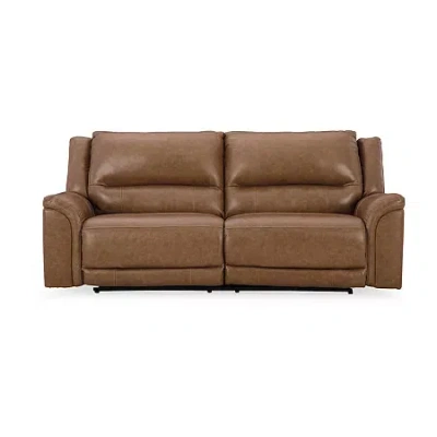 Signature Design By Ashley Trasimeno Dual Power Leather Reclining Sofa In Brown