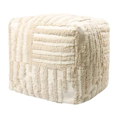 Lr Home Vincenzo Power-loomed Cotton Medium Pouf Striped Ottoman In Sand