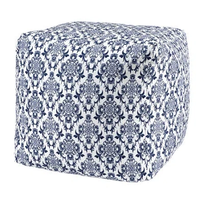 Lr Home Wolfram Hand-woven Cotton Medium Pouf Floral Ottoman In Blue