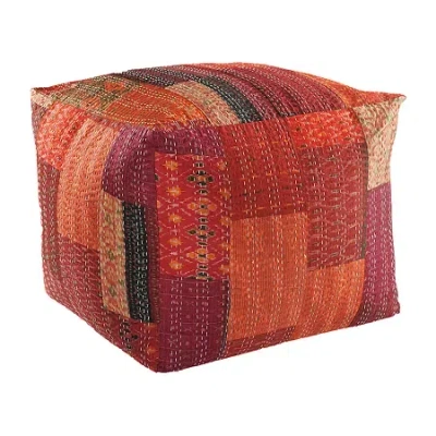 Lr Home Wales Handmade Large Pouf Patchwork Ottoman In Red