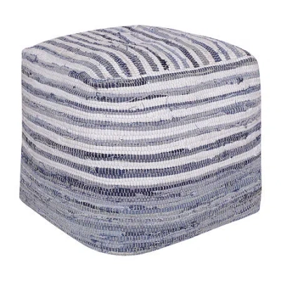 Lr Home Emilia Handmade Cotton Medium Pouf Striped Ottoman In Blue