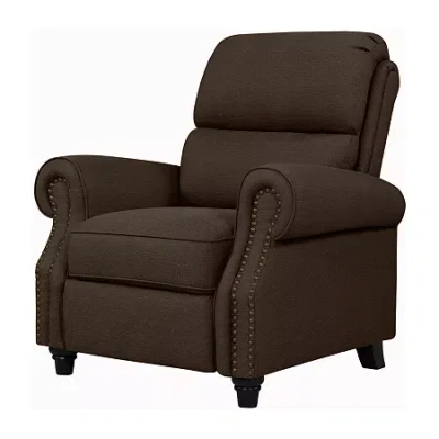 Handy Living Prolounger Anna Traditional Roll-arm Push Back Recliner In Linen With Nailheads In Brown
