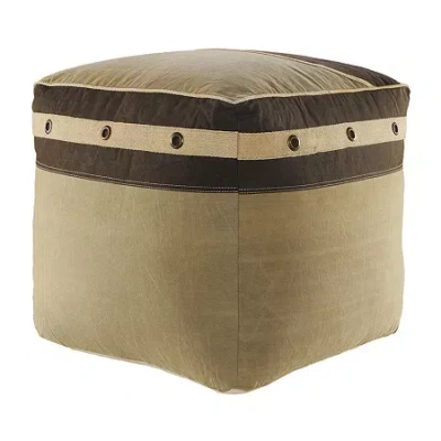 Lr Home Holland Handmade Cotton Large Pouf Striped Ottoman In Brown