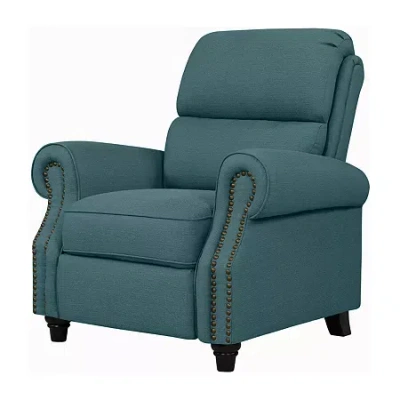 Handy Living Prolounger Anna Traditional Roll-arm Push Back Recliner In Linen With Nailheads In Blue