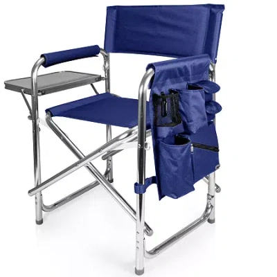 Picnic Time Folding Sports Chair + Side Table In Blue