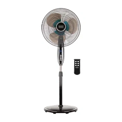 Black+decker 16" Dual Blade Pedestal Stand Fan With Remote In Silver