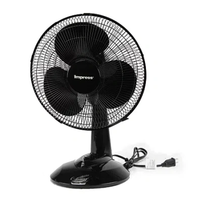 Optimus Impress 12 Inch 3 Speed Oscillating Table Fan- Black In Black