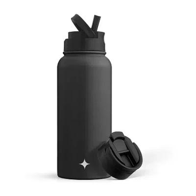 Joyjolt Insulated Water With Flip Lid & Sport Straw Lid - 32 oz Insulated 32 Oz. Water Bottle In Black