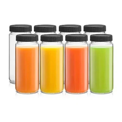Joyjolt Reusable Glass Juice With Lids 16oz 8-pc. Food Container In Black
