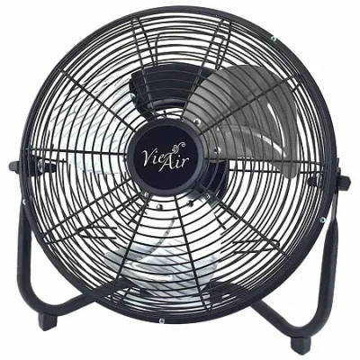 Vie Air 12" High Velocity All Metal Tilting 3 Speed Floor Fan In Black