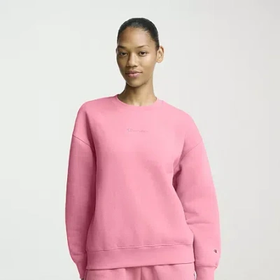 Champion Womens Powerblend Crew Neck Long Sleeve Sweatshirt In Pink