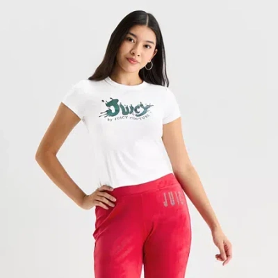 Juicy By Juicy Couture Womens Juniors Short Sleeve Regular Fit Graphic T-shirt In White