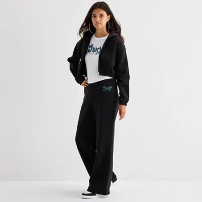 Juicy By Juicy Couture Womens Juniors Wide Leg Mid Rise Fleece Sweatpant In Black