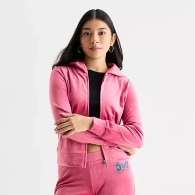 Juicy By Juicy Couture Womens Juniors Hooded Lightweight Track Jacket In Pink