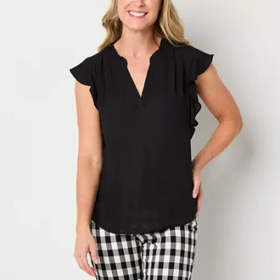 Liz Claiborne Womens Split Crew Neck Sleeveless Blouse In Black