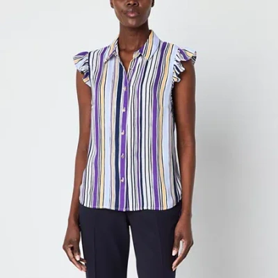 Liz Claiborne Womens Cap Sleeveless Regular Fit Button-down Shirt In Purple