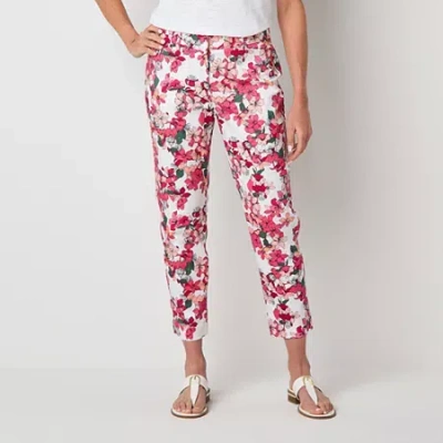 Liz Claiborne Emma Cotton Sateen Womens Ankle Mid Rise Ankle Pant In White